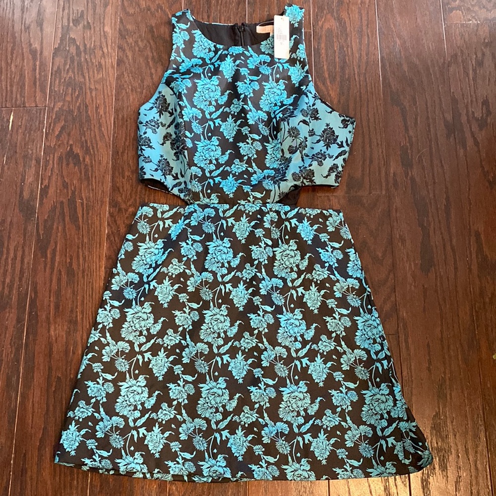 Anthropologie Floral Jacquard Cut-Out Mini Dress NWT Sz 8